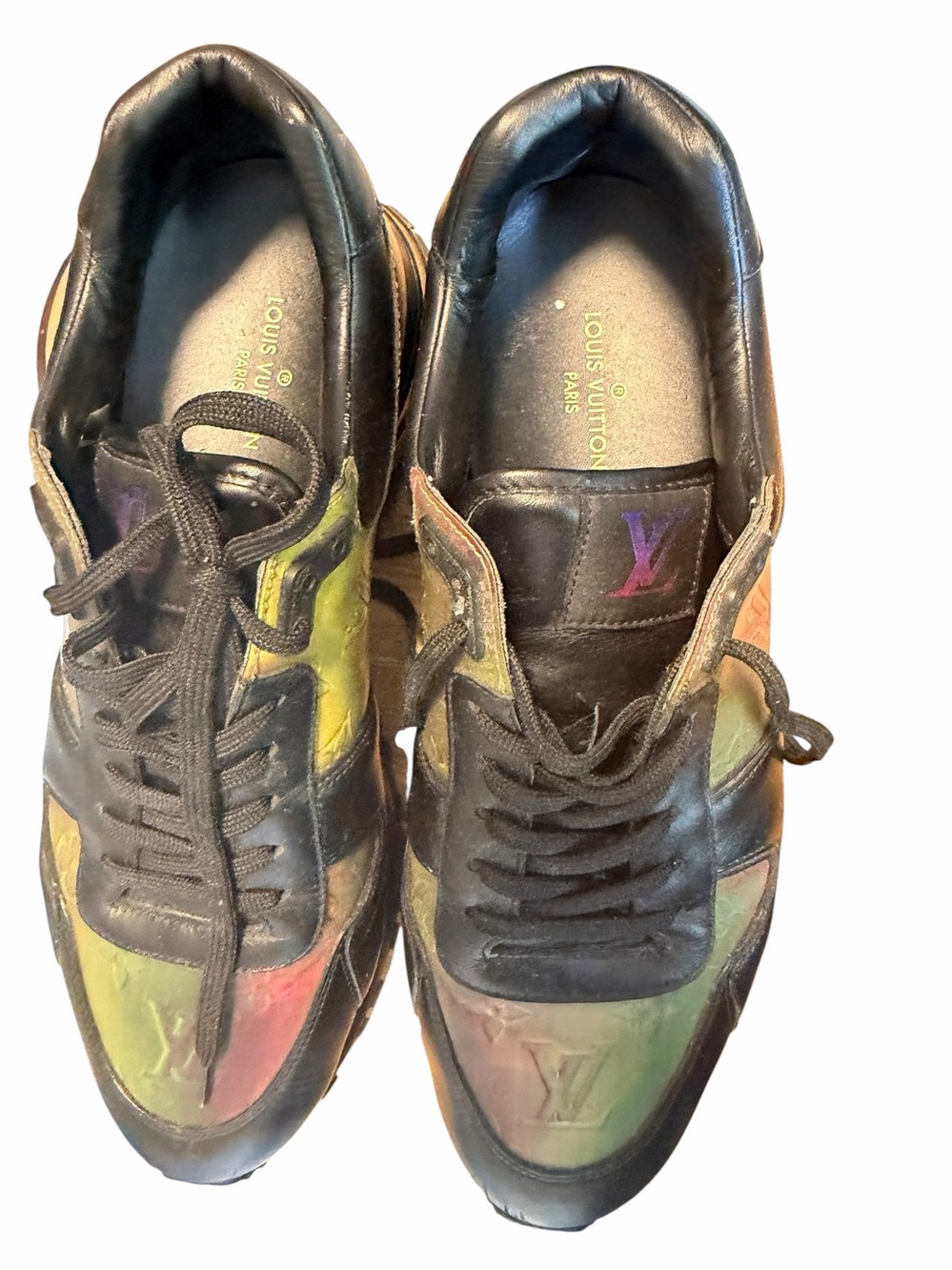 Louis Vuitton Run Away Prism Iridescent Monogram Sneakers Black Leather